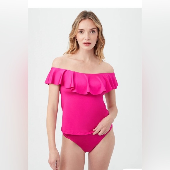 NWT Trina Turk
Women's Monaco Ruffled Off-The-Shoulder Tankini Top size 12 - Picture 1 of 6